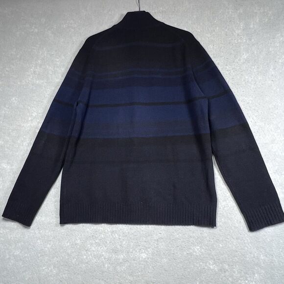 Banana Republic Sweater Mens Large Lambswool Cashmere 1/4 Zip Black/ Blue Stripe - Picture 7 of 10